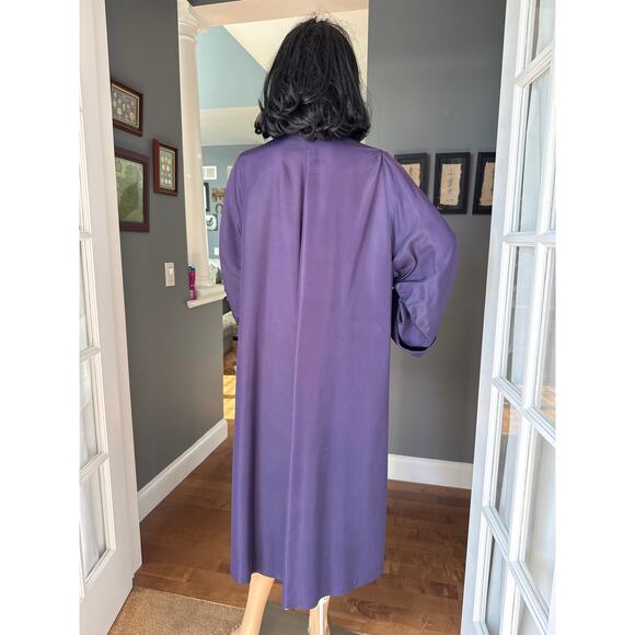 Vintage Purple Sateen Lined Duster Swing Coat 3 button closing large - Picture 14 of 16